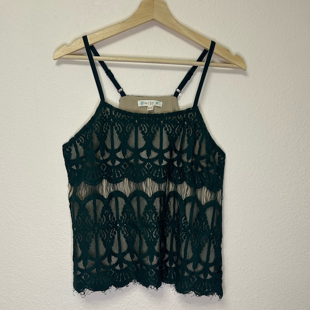 love, Fire Dark Green Lace Camisole